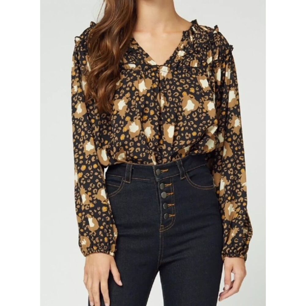 Entro Black and Tan Leopard Print Blouse